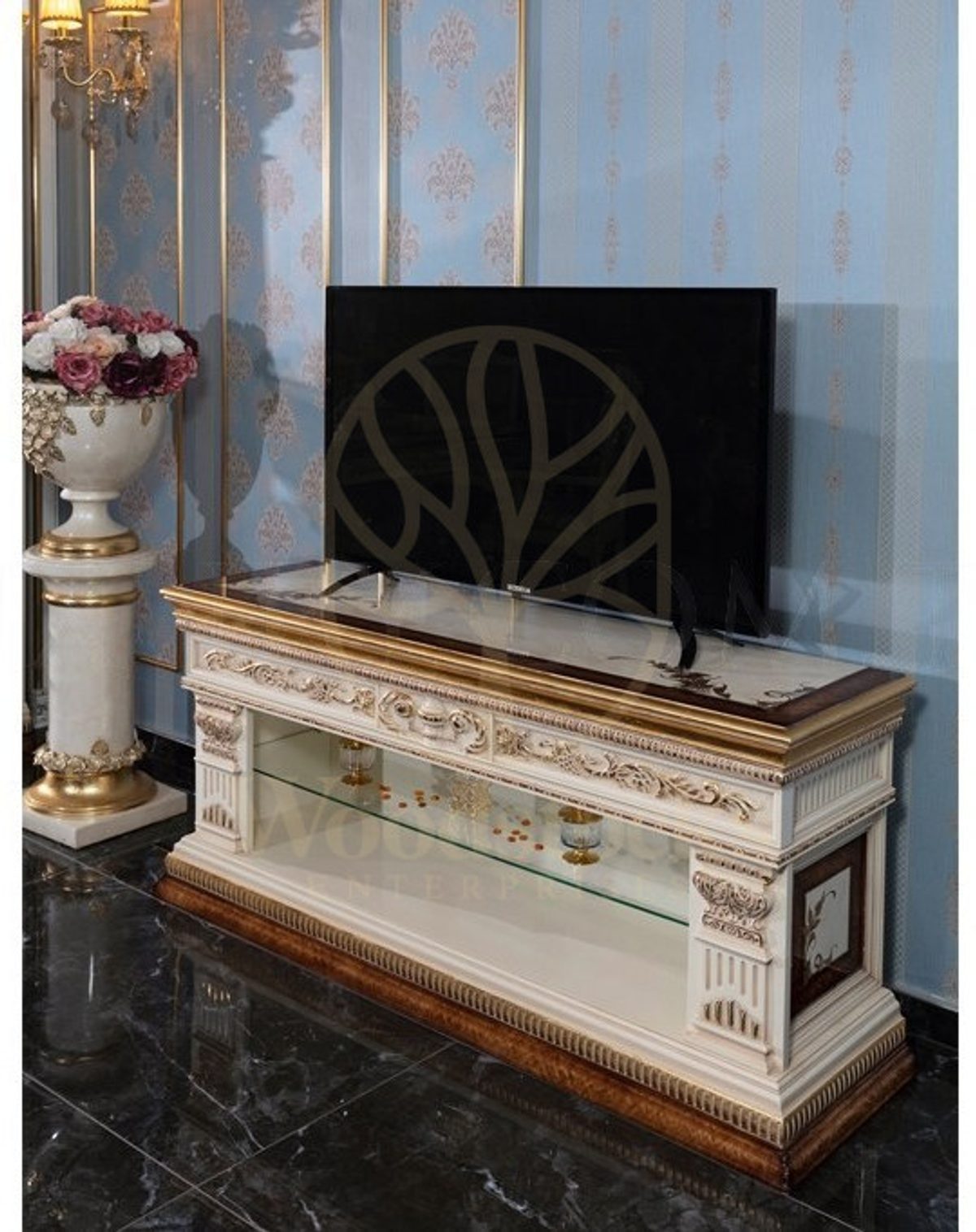 Royal Imparator Hand Carved Teak TV Cabinet, Saharanpur, view 3