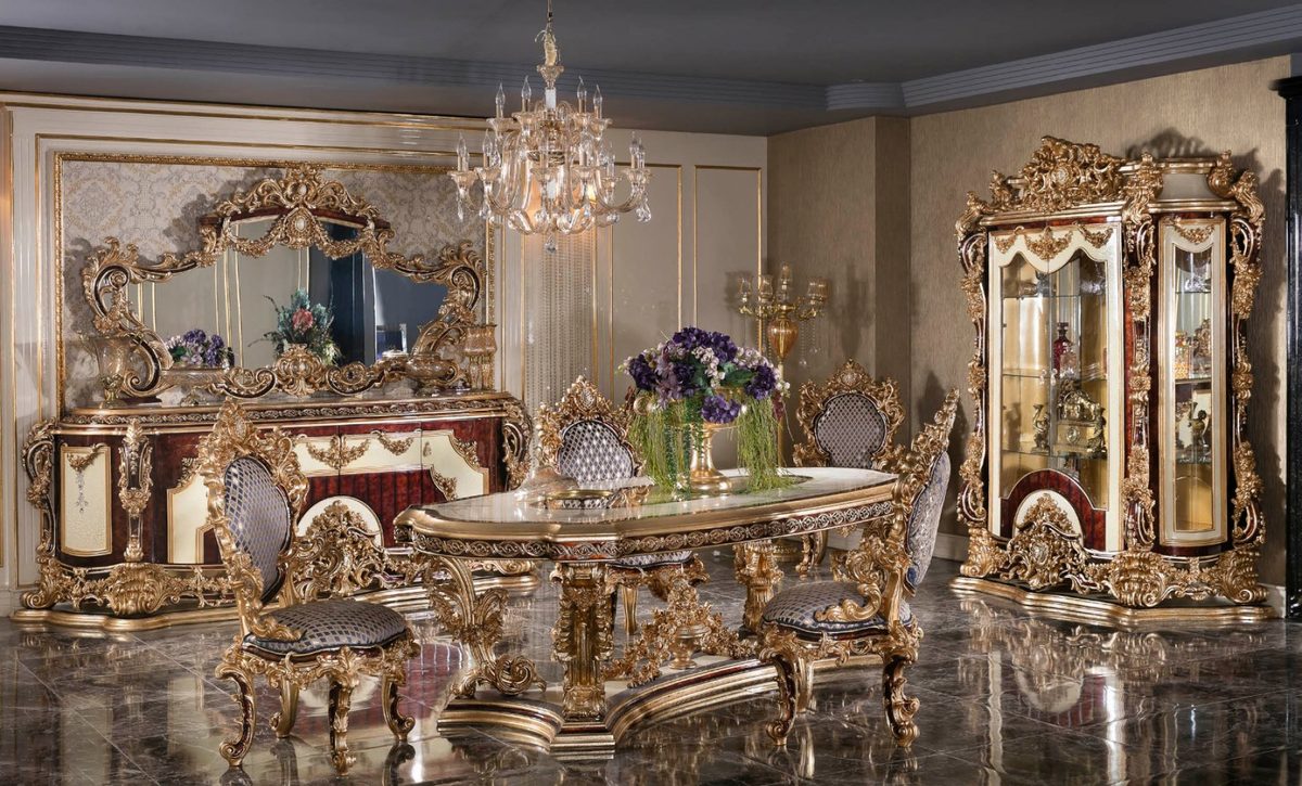 Teak Grand Gold Carved Dining Set, Dining Table