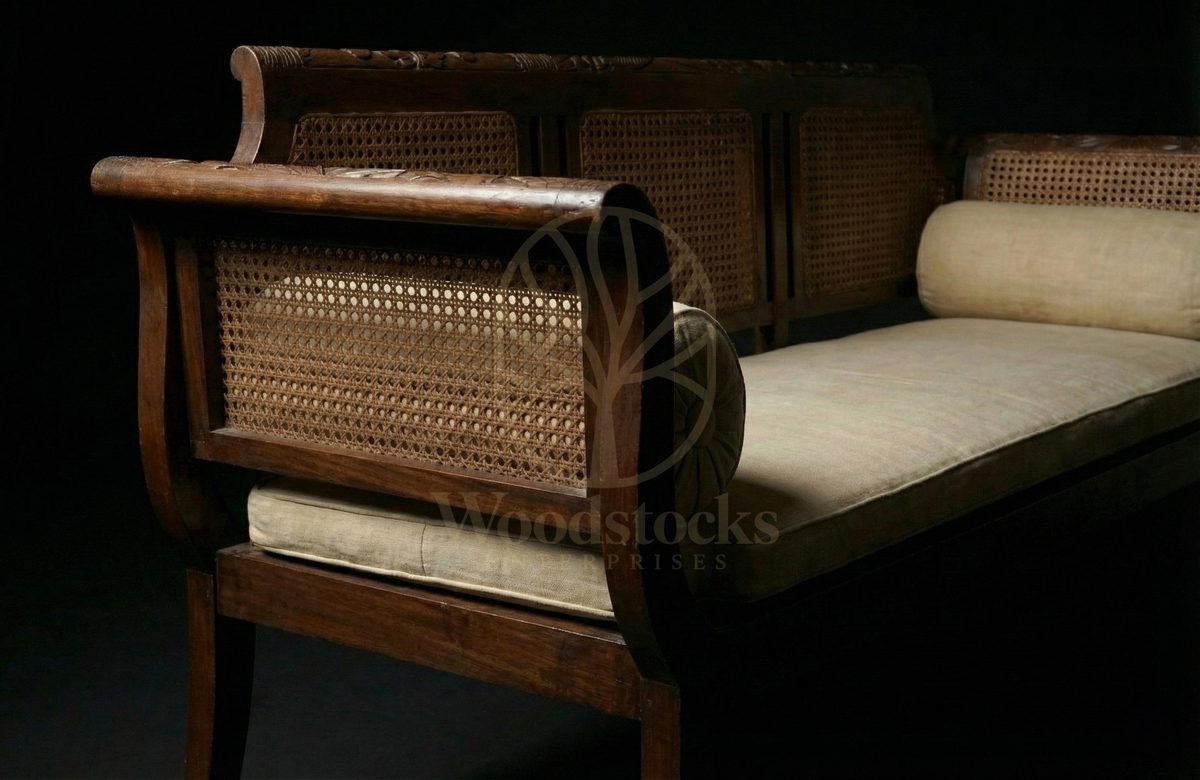 Hand Carved Teak Belgravia Cane-Back Day Settee, Saharanpur, view 3