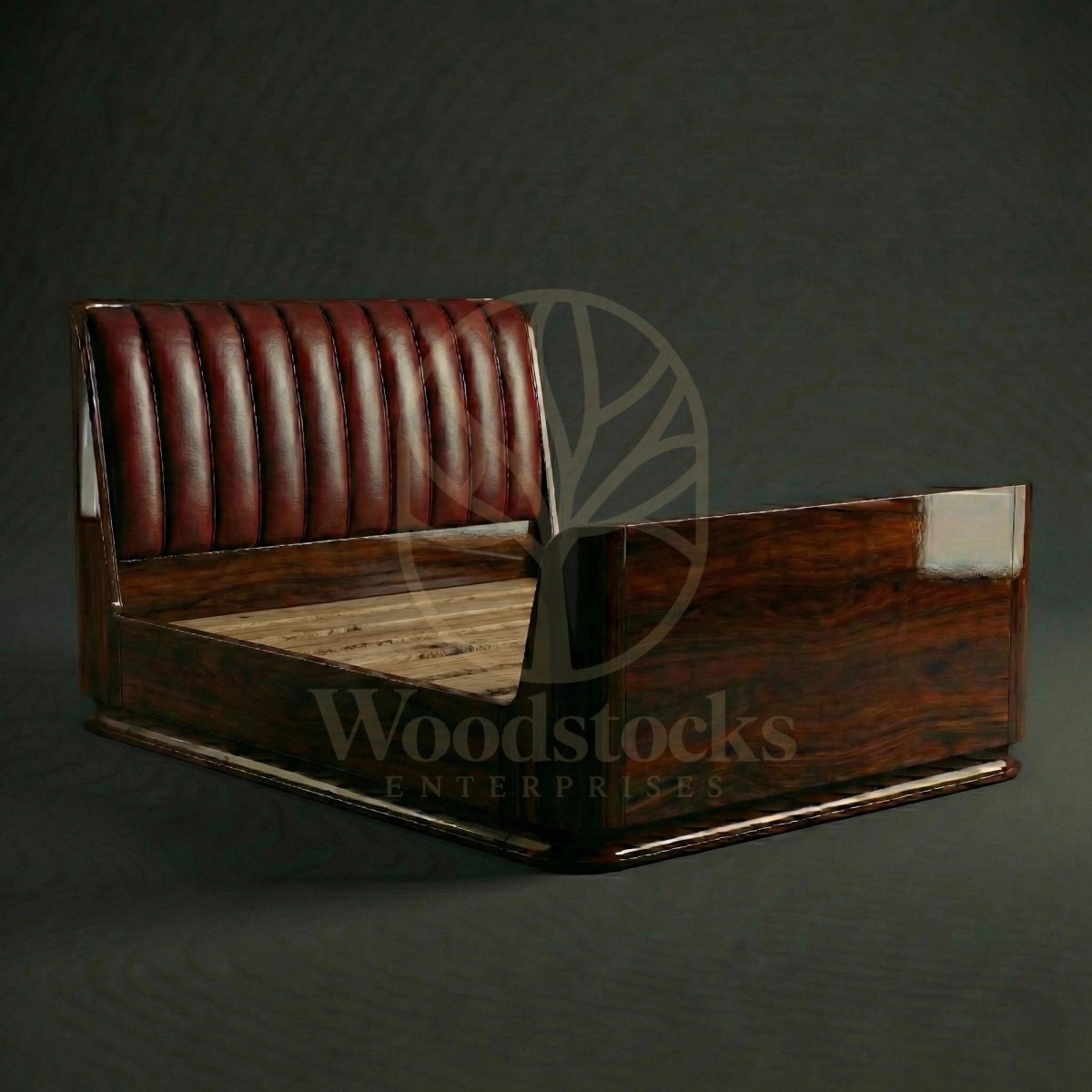 Luxury Teak Miami Streamline Moderne Leather Bed, Saharanpur, view 2