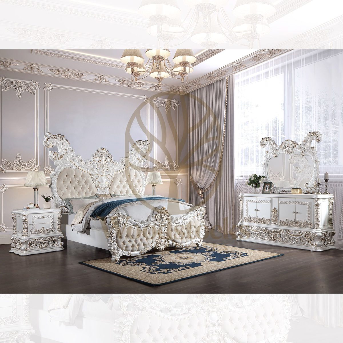 Teak Luxury Ivory 4-Piece King Size Bed, alternate view