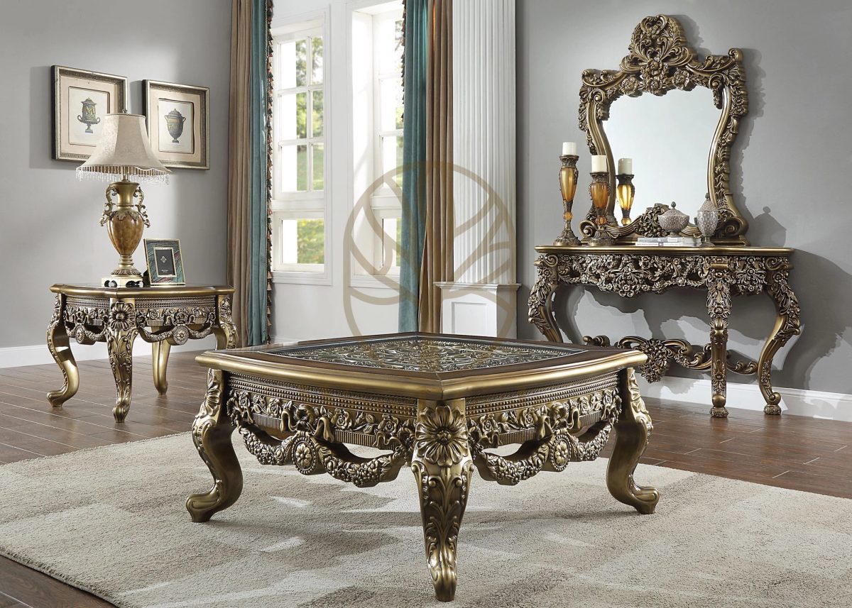 Teak Hand-Carved Antique Gold Coffee Table III, Center Table