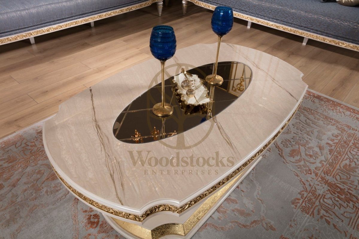 Teak Sarina Cream and Gold Center Table, view 2