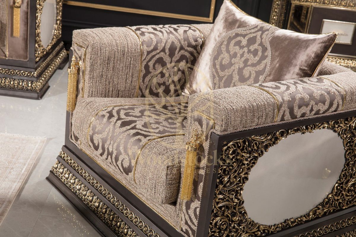 Teak Imperial Grey and Silver Tufted Sofa Set, view 4