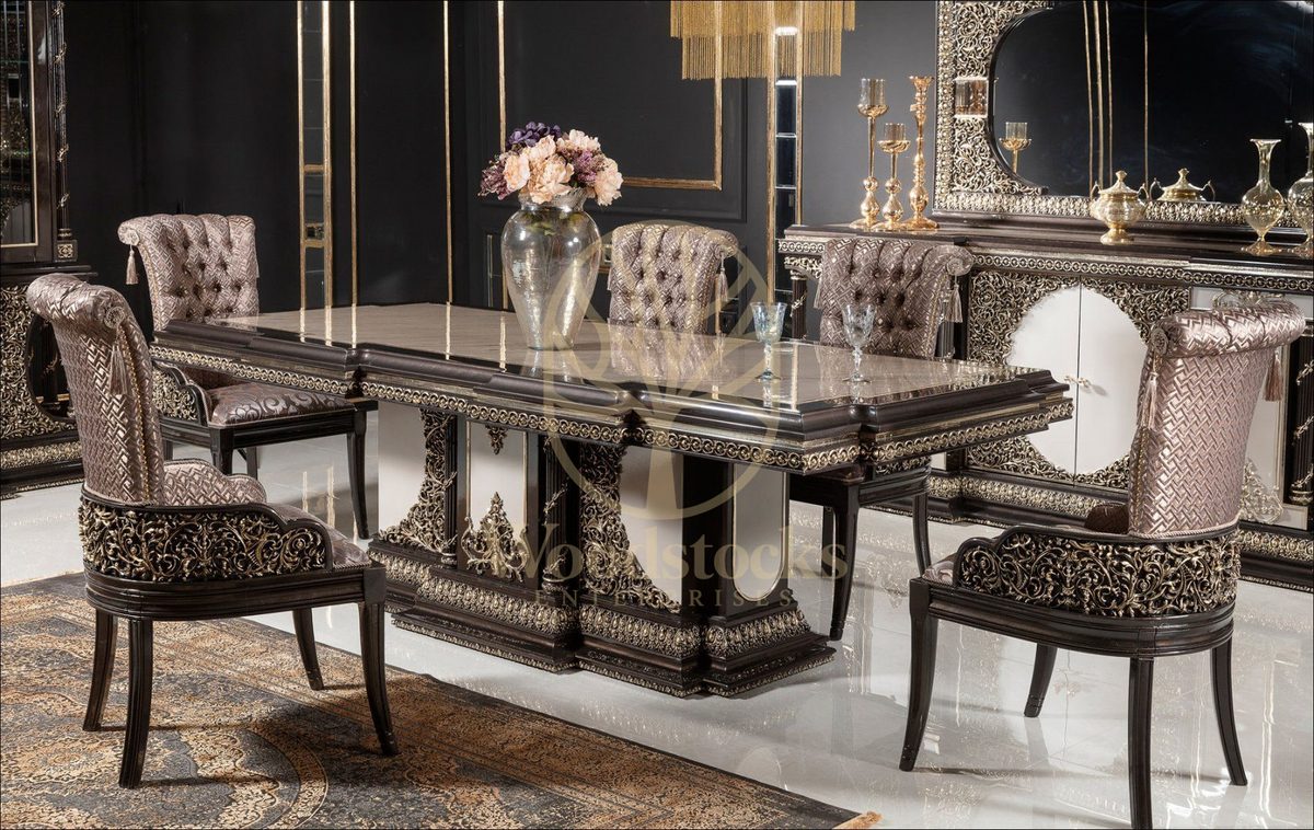 Teak Palace Brown and Gold Dining Set, view 5