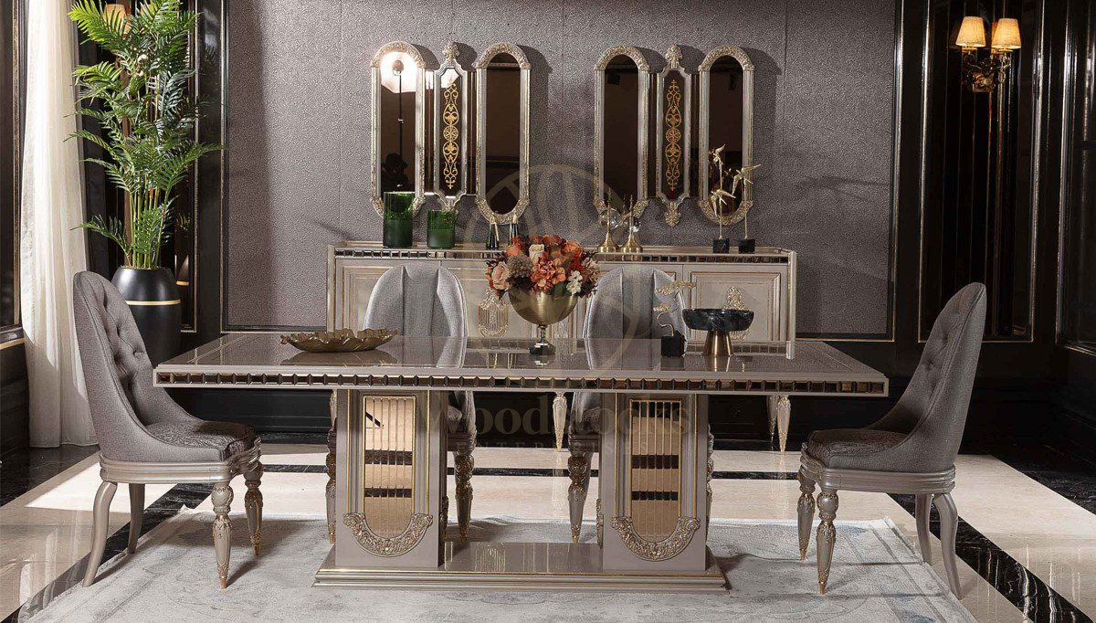 Royal Akira Cream Hand Carved Teak Dining Table Set, Saharanpur, view 7