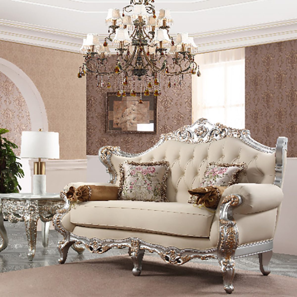 WSE High Quality Teak Wood European Antique Gold Sofa Set, Sofa Set