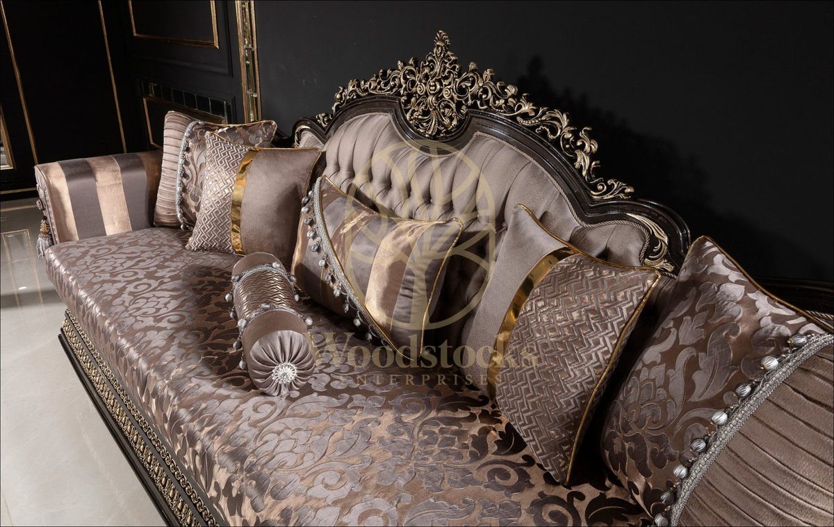 Teak Palace Brown and Gold Carved Sofa Set, view 9