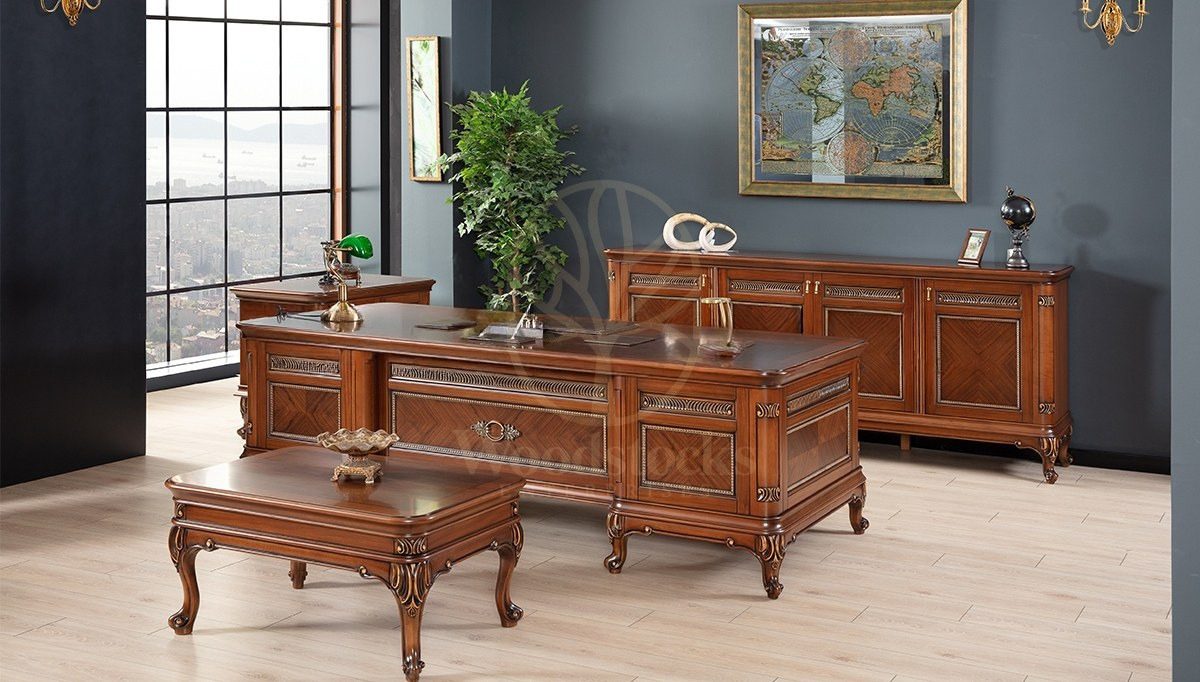 Royal Masdar Hand Carved Teak Office Table, Saharanpur, view 2