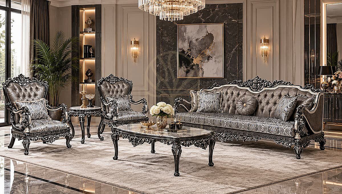Royal Adelmo Hand Carved Teak Sofa Set, Saharanpur, Sofa Set