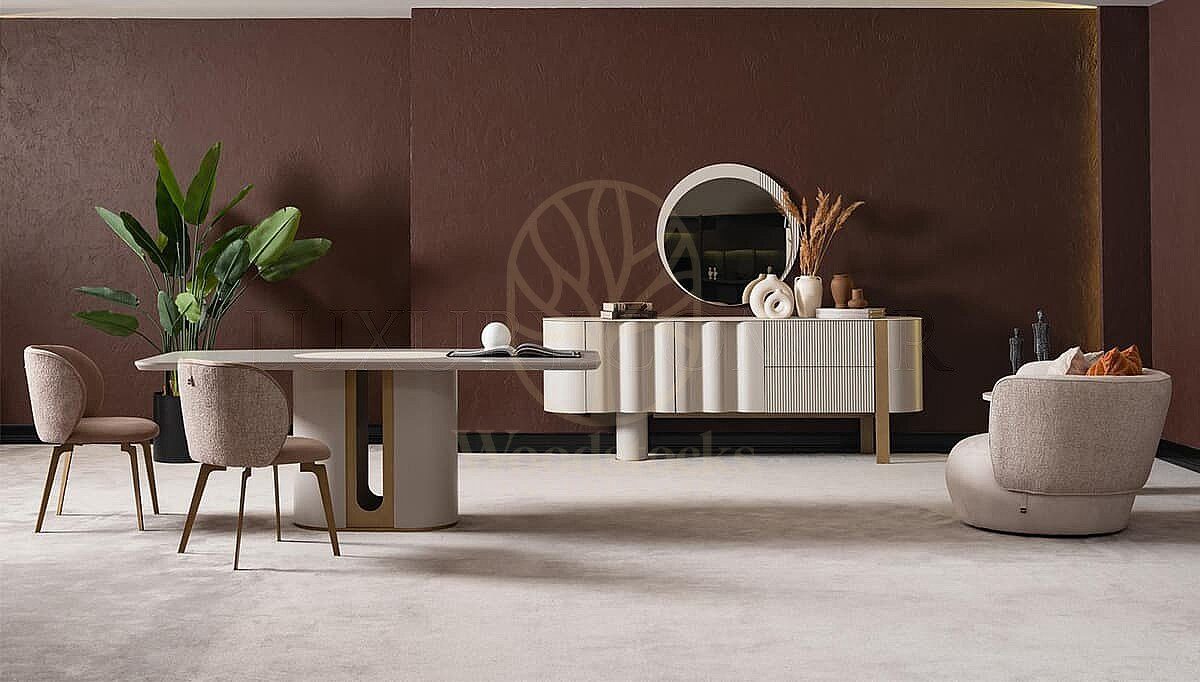 Luxury Novello Oval Handcrafted Teak Dining Table Set, Saharanpur, view 2