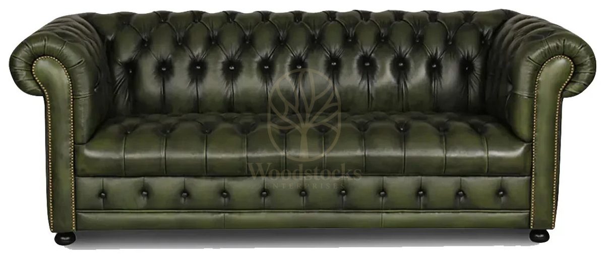 Royal Seater Green Chesterfield Hand Carved Teak Sofa Set, Saharanpur, Sofa Set