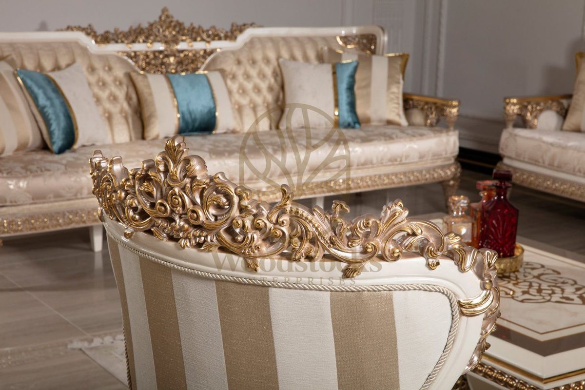 Teak Ornate Cream and Gold Throne Sofa Set, view 12