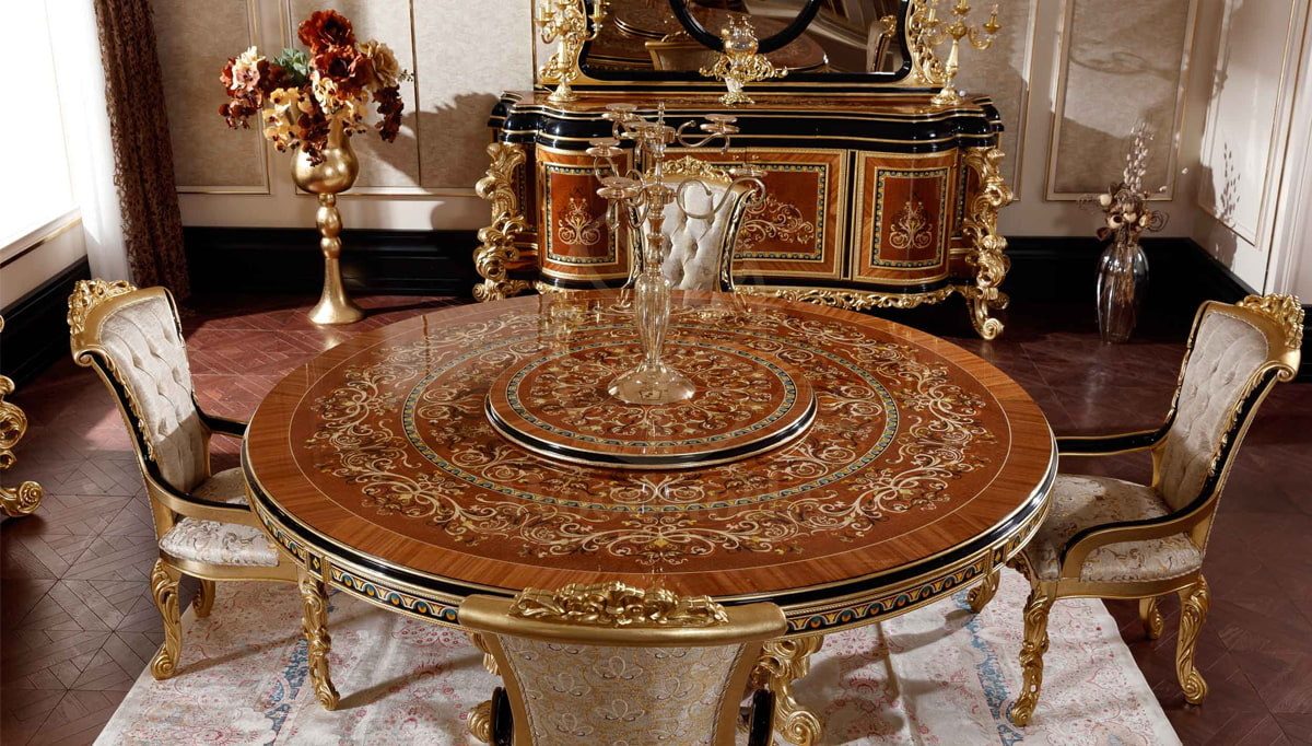 Royal Panamera Marquetry Hand Carved Teak Dining Table Set, Saharanpur, view 3