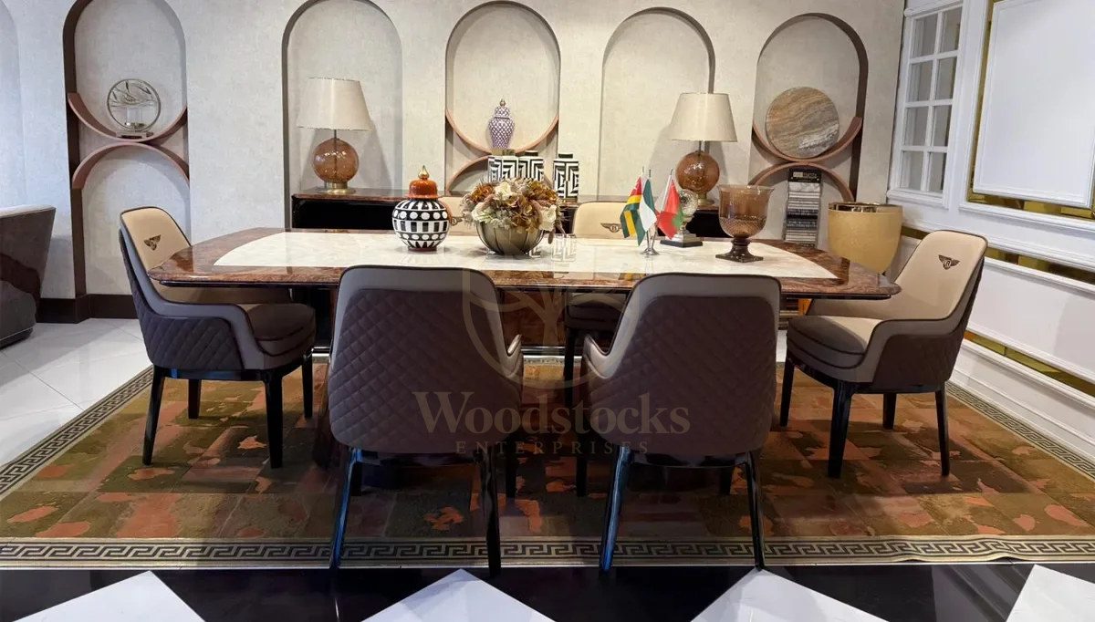 Luxury Sedna Brown Handcrafted Teak Dining Table Set, Saharanpur, view 4