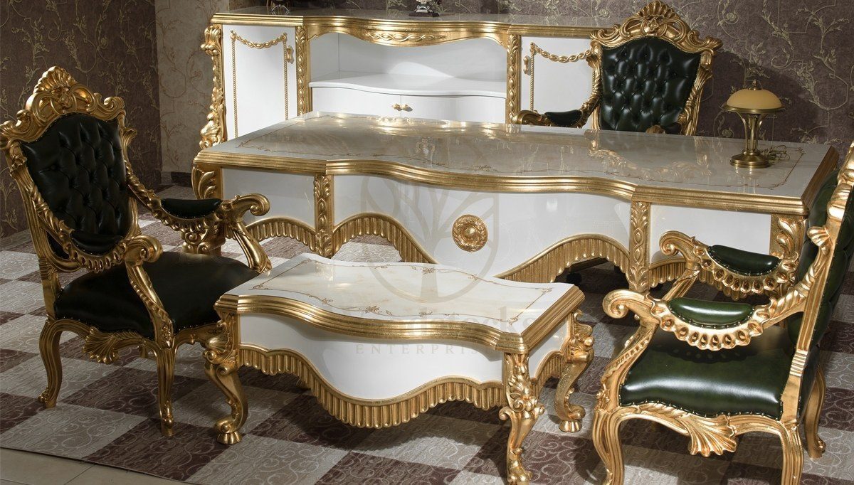 Royal Imparator Hand Carved Teak Office Table, Saharanpur, view 2