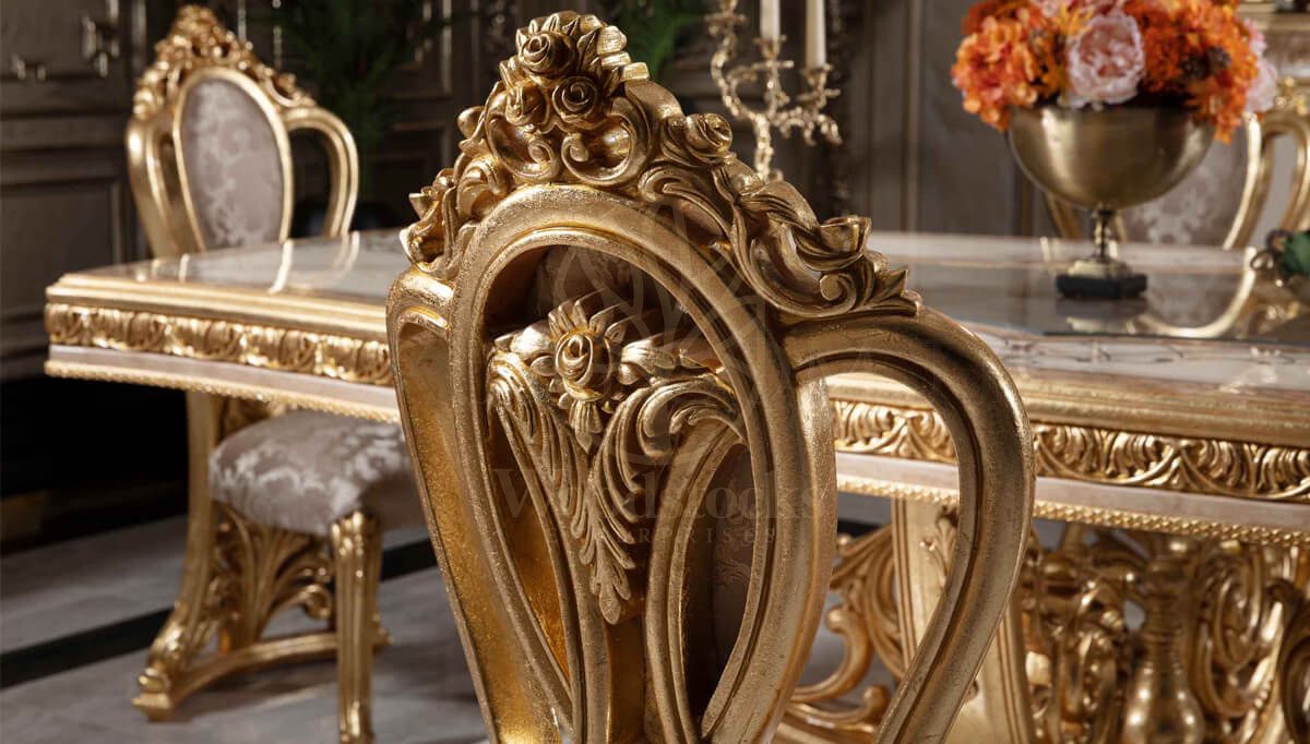 Royal Sultanahmet Gold Leaf Hand Carved Teak Dining Table Set, Saharanpur, view 2