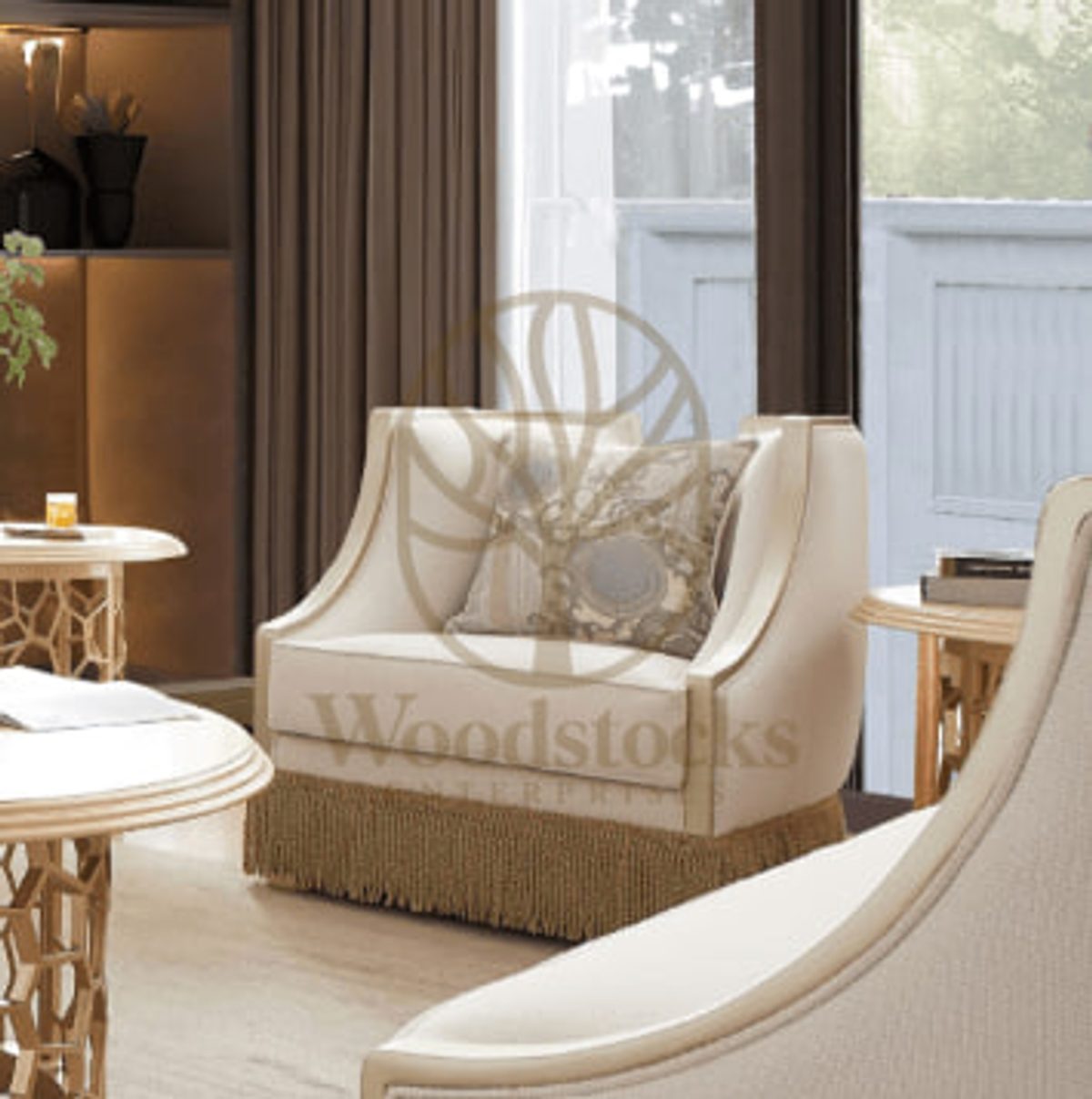 Teak Contemporary White Living Room Chair II, view 5