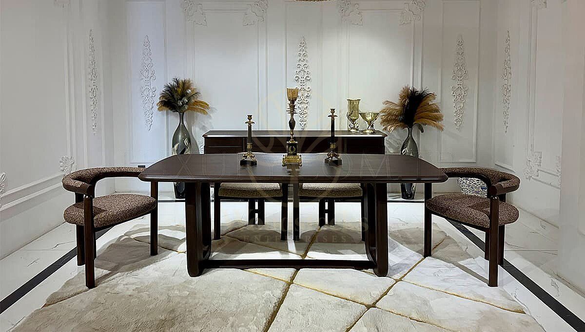 Luxury Aston Brown Handcrafted Teak Dining Table Set, Saharanpur, Dining Table