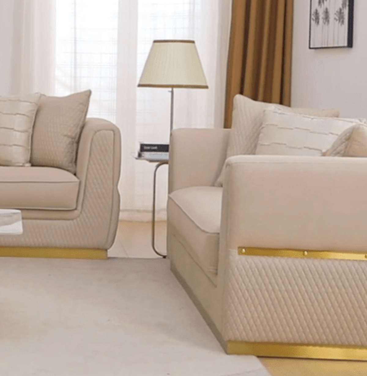 WSE High Quality Teak Wood Luxury Gold Sofa Set III, Sofa Set