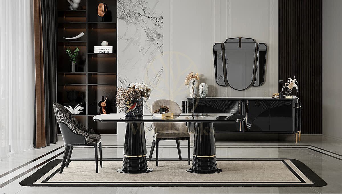 Luxury Arlina Black Handcrafted Teak Dining Table Set, Saharanpur, view 2