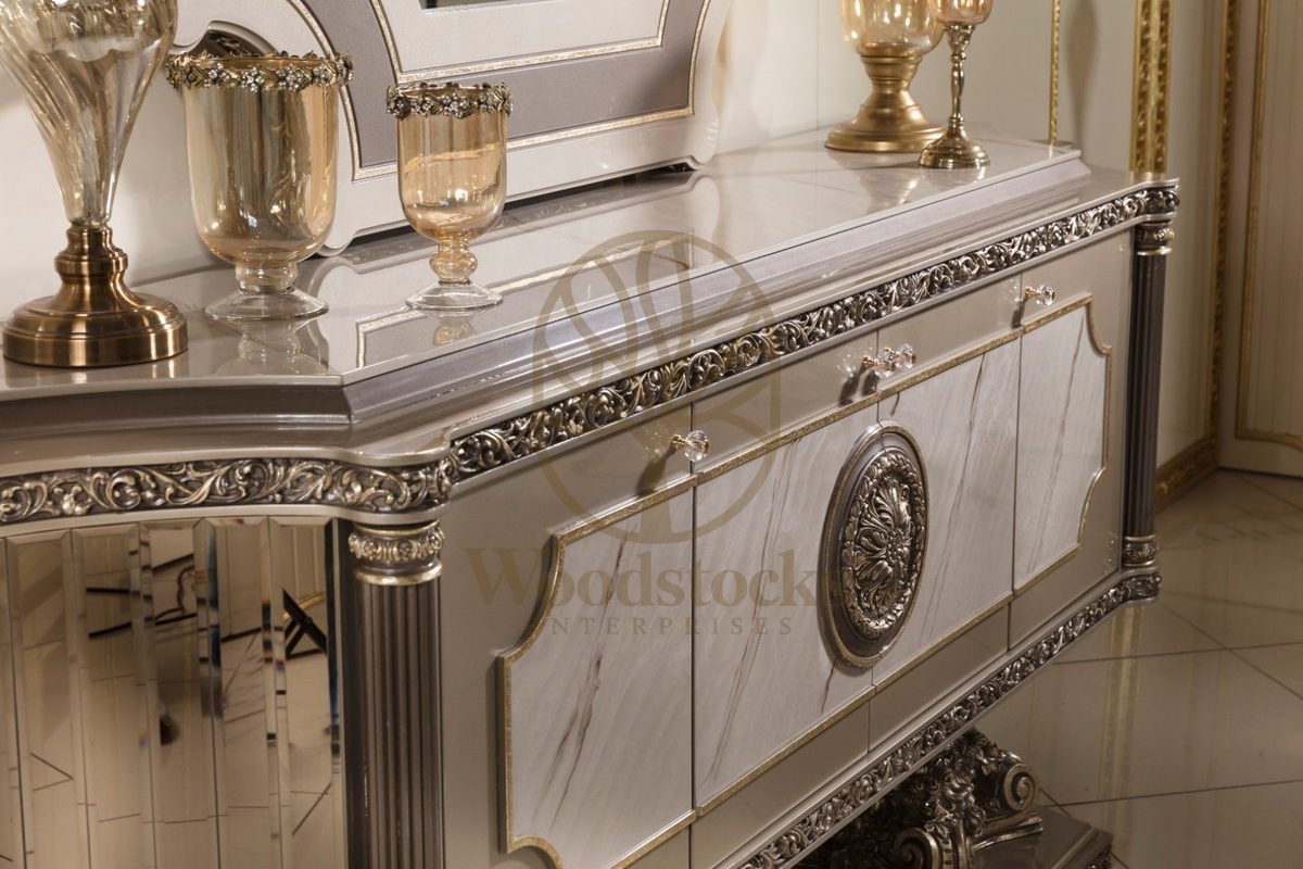 Teak Roma Silver and Grey Console Table, view 3
