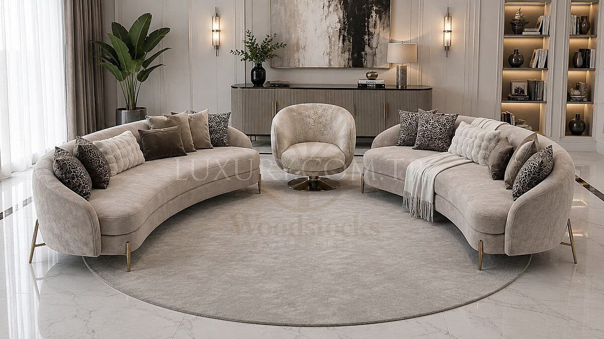 Luxury Safran Beige Handcrafted Teak Sofa Set, Saharanpur, Sofa Set