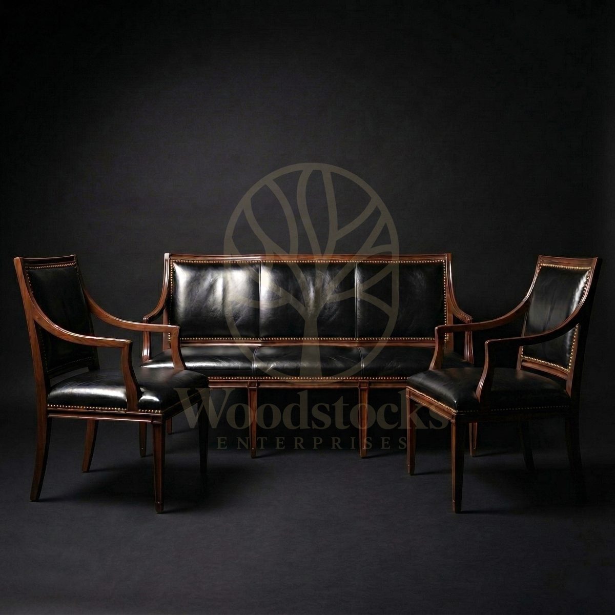 Royal Teak Carlton House Regency Leather Salon Suite, Saharanpur, Sofa Set