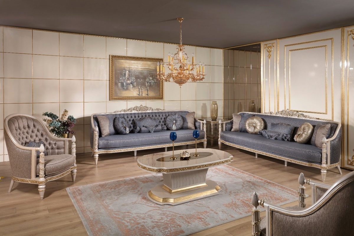 Teak Sarina Grey and Blue Sofa Set, Sofa Set