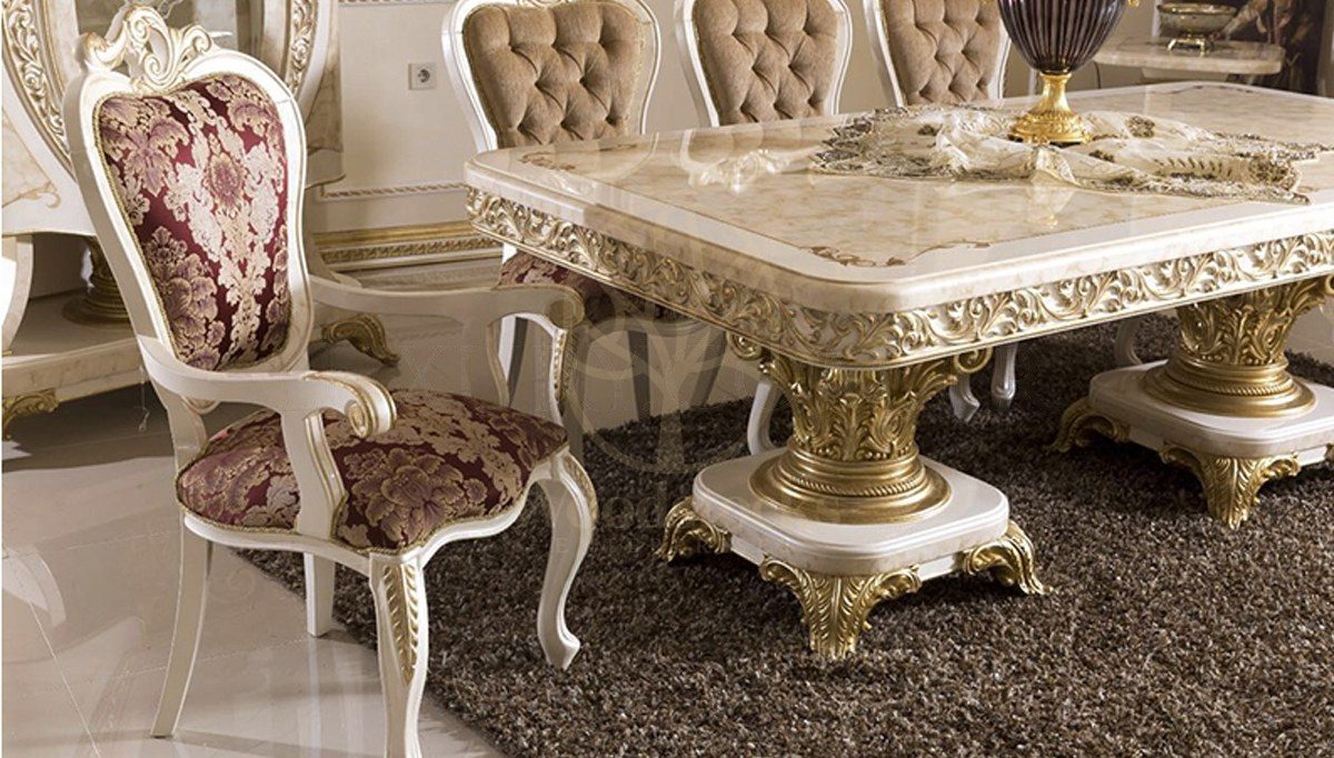 Royal Safir Cream Hand Carved Teak Dining Table Set, Saharanpur, view 3