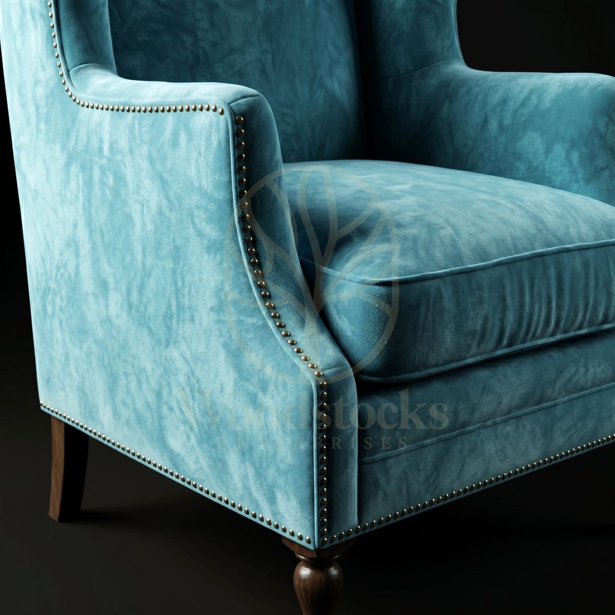 Luxury Teak Chelsea Nailhead Wingback Armchair, Saharanpur, view 3