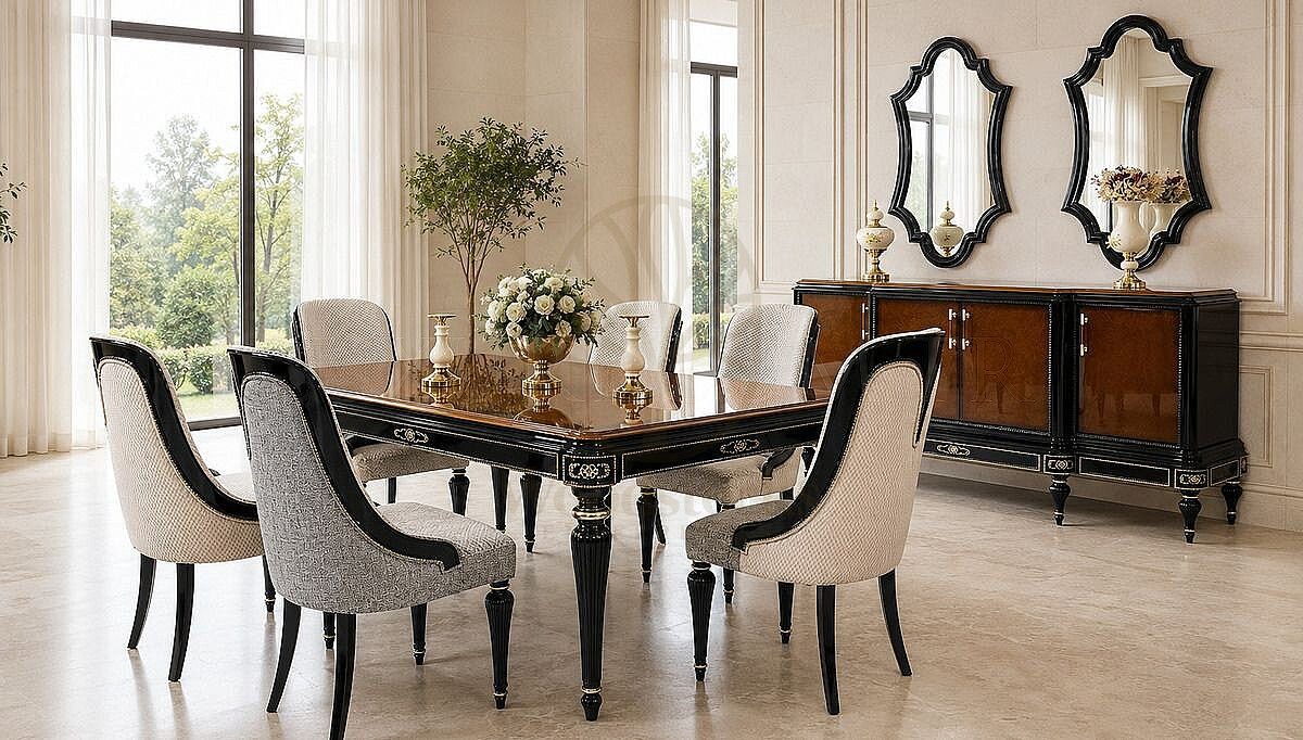 Royal Varenza Hand Carved Teak Dining Table Set, Saharanpur, Dining Table
