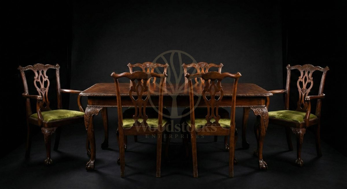Hand Carved Teak Windsor Chippendale Ball and Claw Dining Suite, Saharanpur, view 3