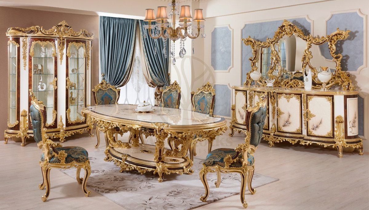 Royal Gazel Hand Carved Teak Dining Table Set, Saharanpur, Dining Table