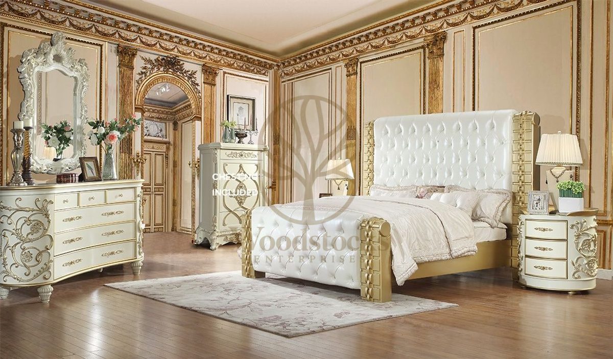 Teak Antique Gold 4-Piece King Size Bed II, King Size Bed