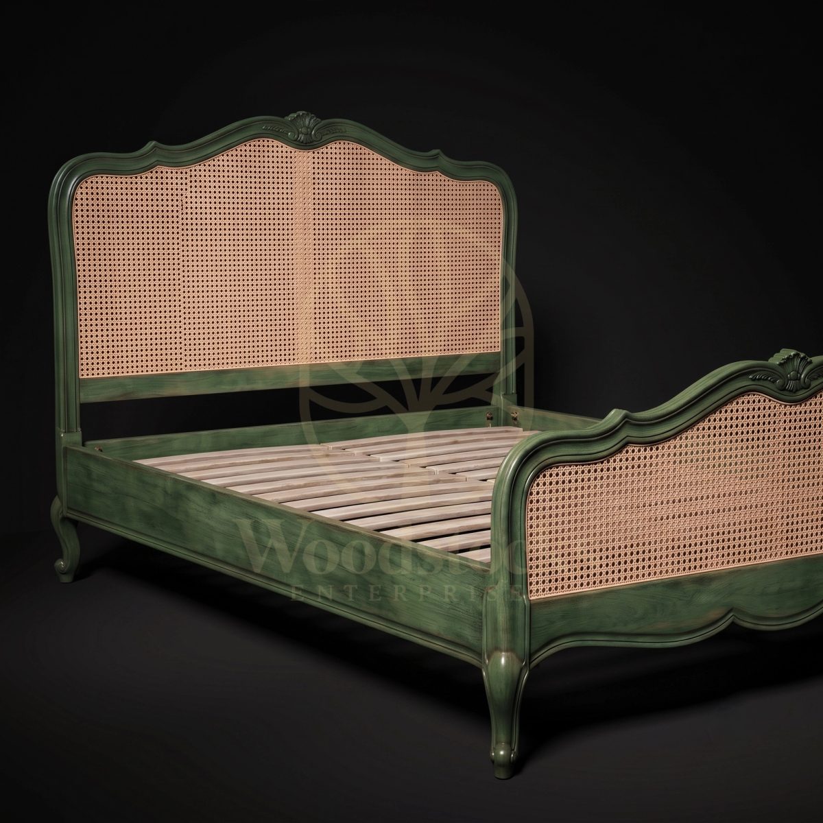Royal Hand Carved Teak Bellevue Rocaille Cannage Bed, Saharanpur, view 2