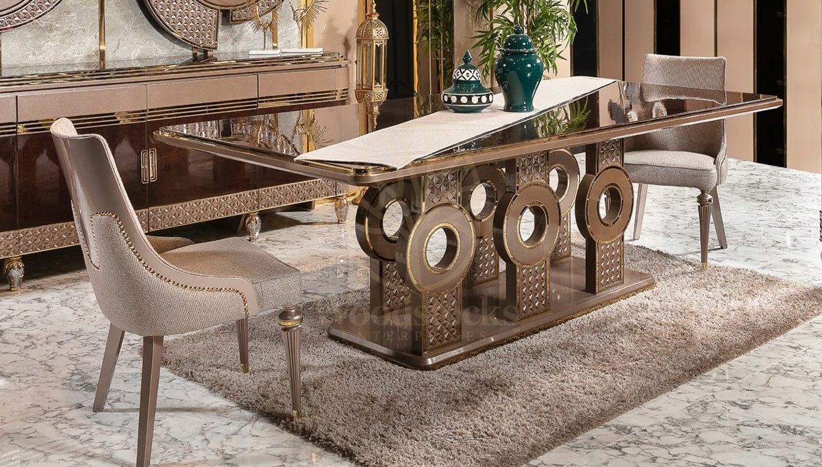 Royal Ahenk Hand Carved Teak Dining Table Set, Saharanpur, view 2