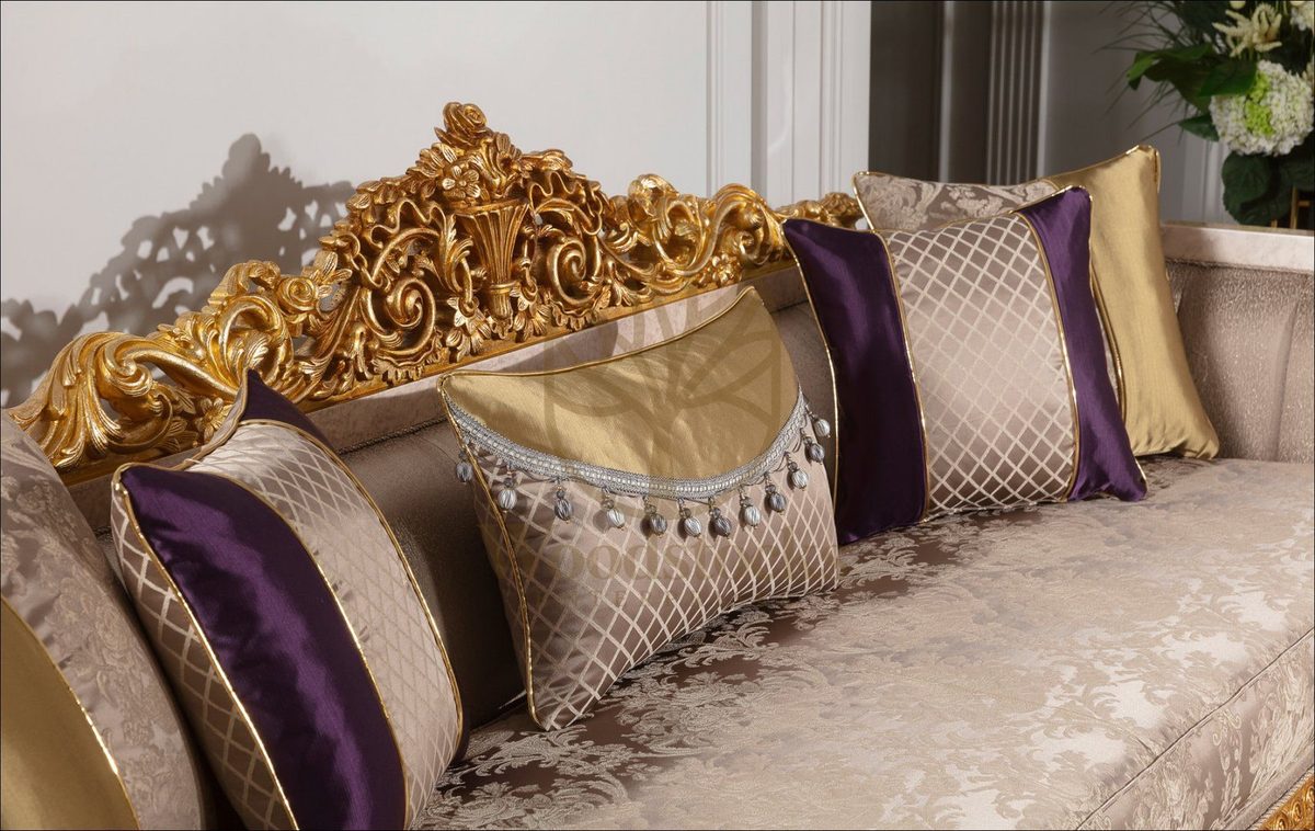 Teak Palace Cream and Gold Carved Sofa Set, view 8