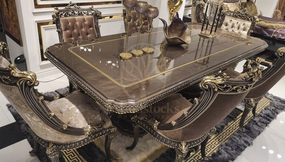 Royal Prenses Hand Carved Teak Dining Table Set, Saharanpur, view 2