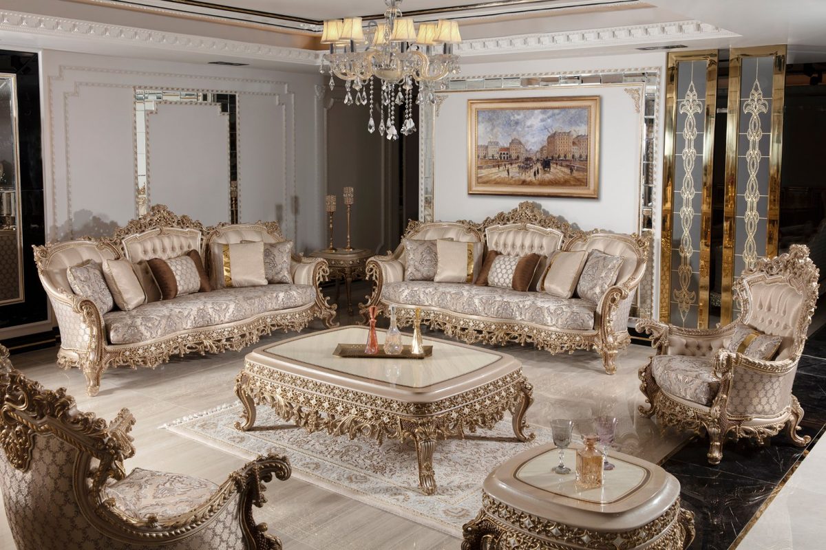 Teak Sovereign Light Brown Damask Sofa Set, Sofa Set