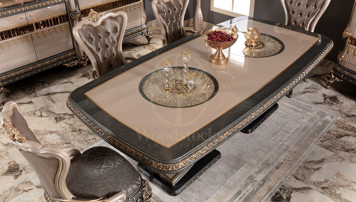 Royal Almina Hand Carved Teak Dining Table Set, Saharanpur, view 4