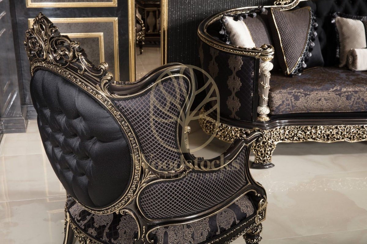 Teak Monaco Charcoal and Gold Tufted Sofa Set, view 20
