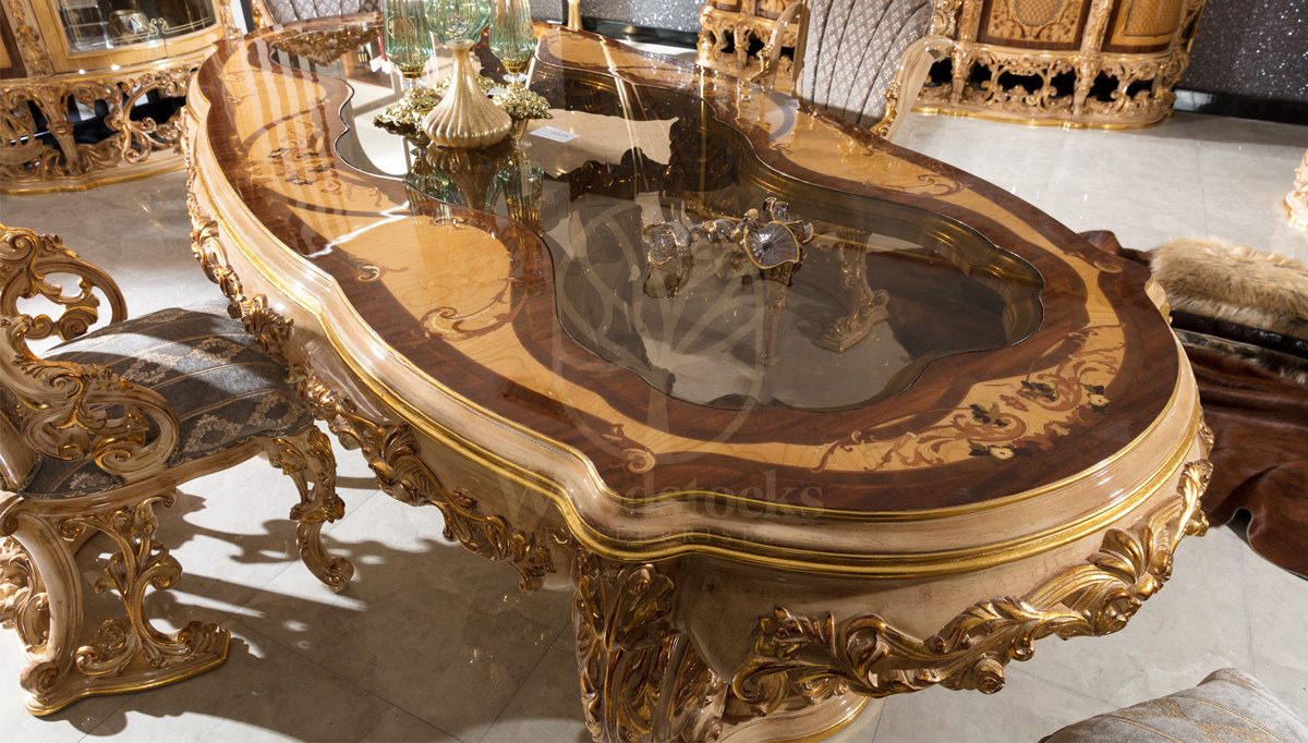 Royal Firuze Hand Carved Teak Dining Table Set, Saharanpur, view 2