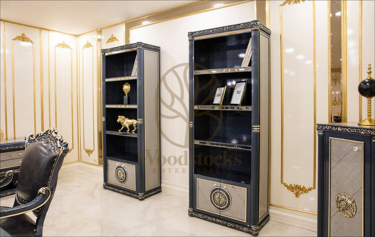 Teak Roma Navy and Gold Executive Office Desk, view 12