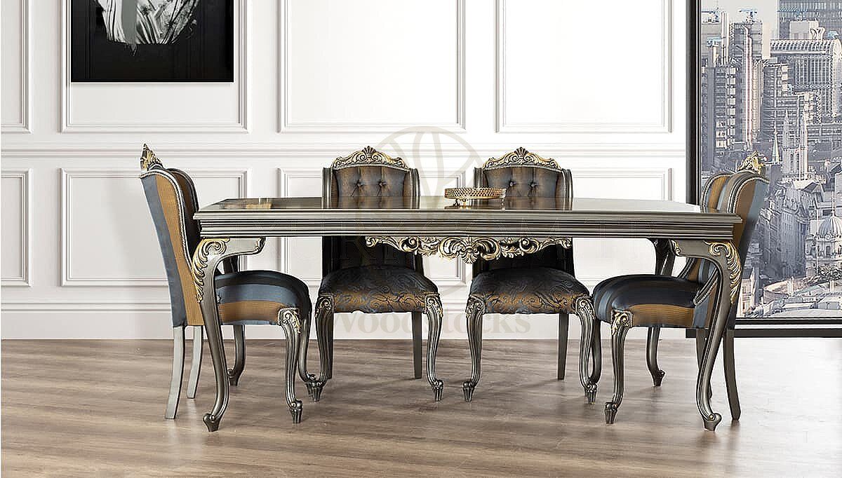 Luxury Melora Grey Handcrafted Teak Dining Table Set, Saharanpur, view 2