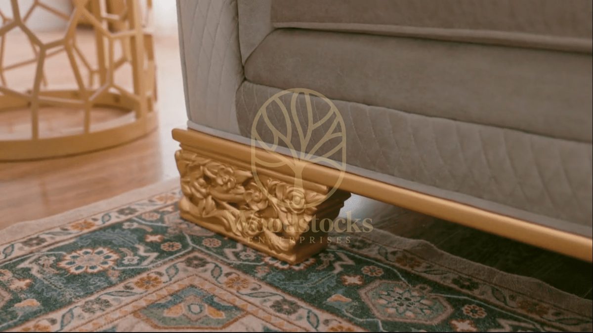 Teak Hand-Carved Gold Maharaja 3-Piece Sofa Set, view 6