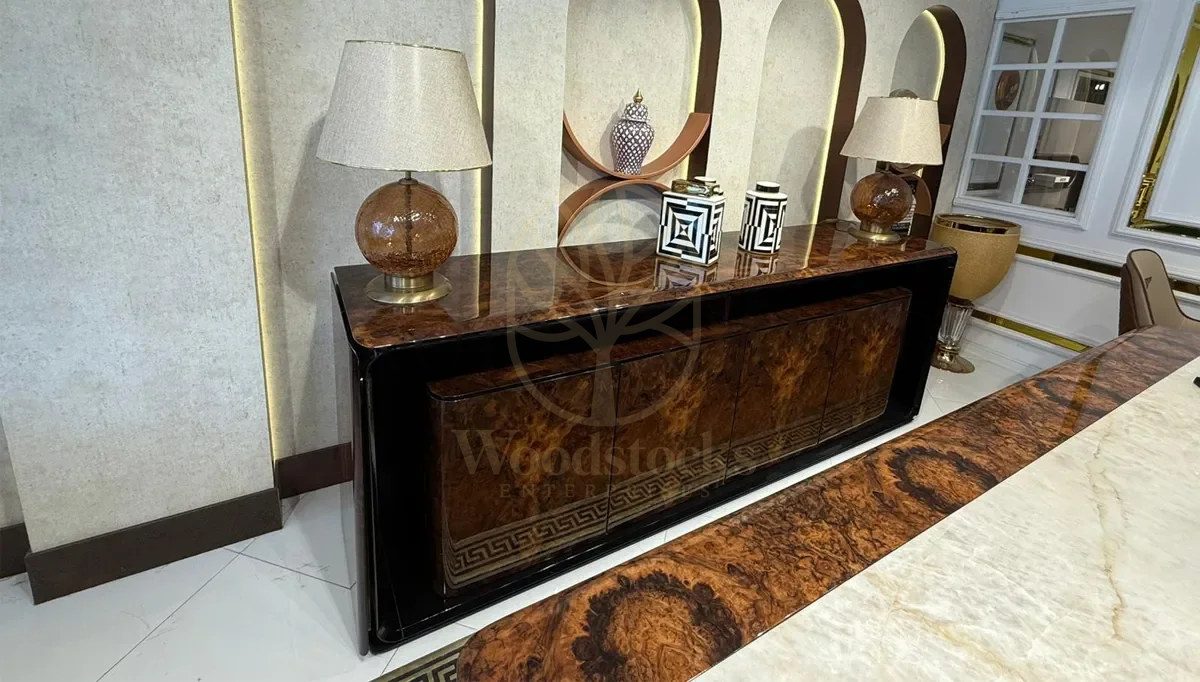 Luxury Sedna Brown Handcrafted Teak Dining Table Set, Saharanpur, view 3