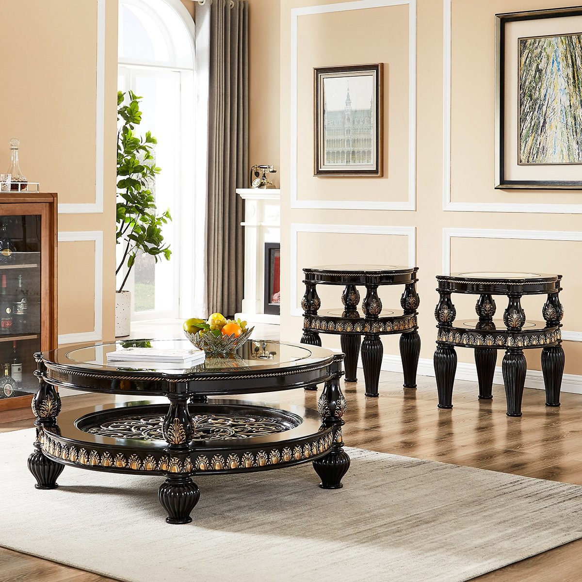 WSE High Quality Teak Wood European Black Enamel Nightstand