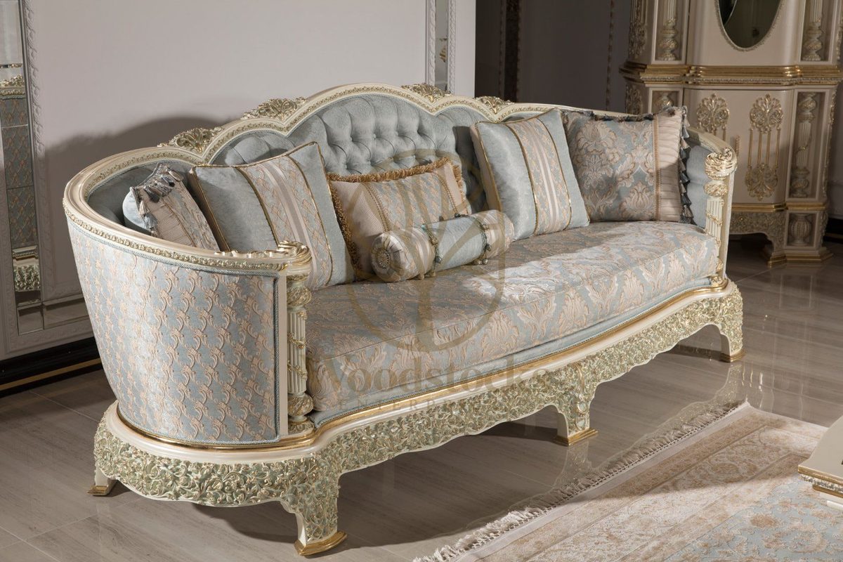 Teak Monaco Ivory and Powder Blue Sofa Set, view 3