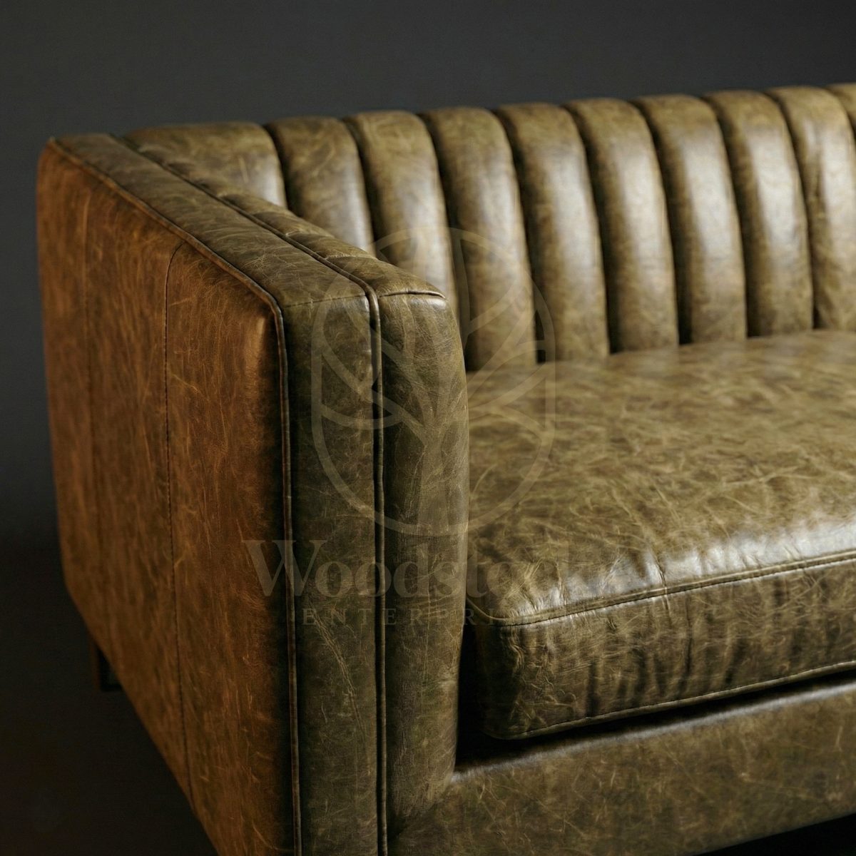 Luxury Teak Parma Atelier Channel Tufted Leather Sofa, Saharanpur, view 3
